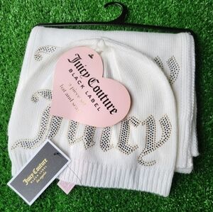 Juicy Couture Cream Knit Beanie and Scarf Set